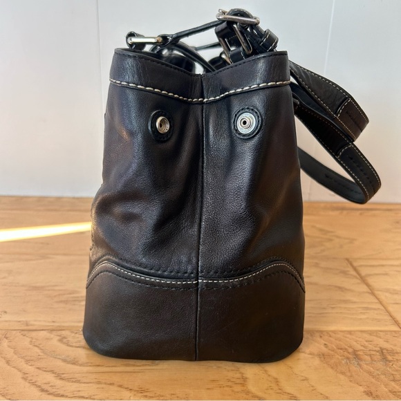 Coach Leather Carry All Satchel Shoulder Bag Black F12602 - Picture 3 of 10
